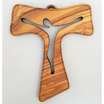Croce Tau Legno Ulivo, Corpo Traforato 9cm