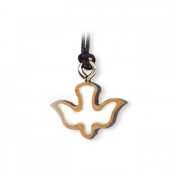 Ciondolo Colomba smaltata in legno d'ulivo