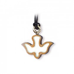 Ciondolo Colomba smaltata in legno d'ulivo