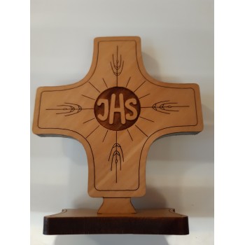 Croce da base IHS in legno di ulivo