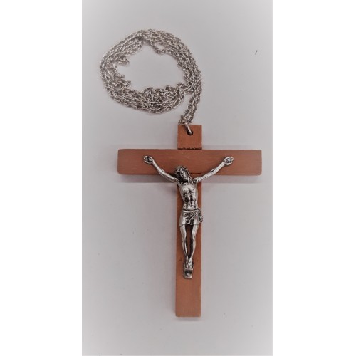 CROCE - Corpo Metallo e Catenina Legno 9cm