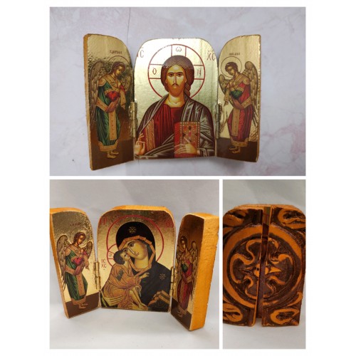 TRITTICI - Trittico icona Gesu' e Maria 7x10.5 cm