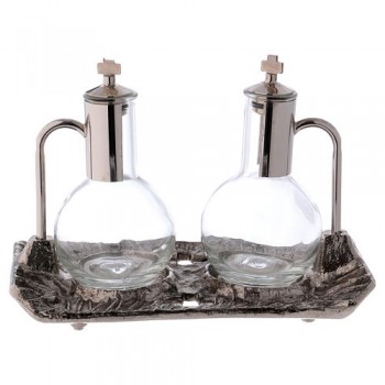 Servizio Ampolline Vetro con Vassoio e Tappi Metallo Nichel