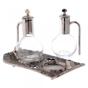 Servizio Ampolline Vetro con Vassoio e Tappi Metallo Nichel 2