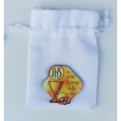 COMUNIONE - Sacchettino con Laccio in Stoffa tipo Juta Bianco