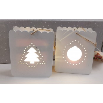 NATALE - Lanterna Legno Bianco Luminosa