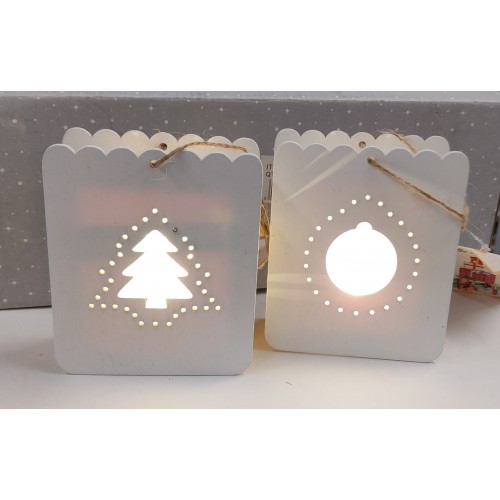 NATALE - Lanterna Legno Bianco Luminosa