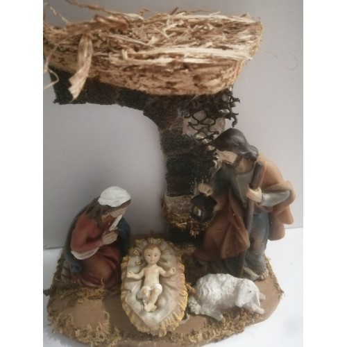 BLOCCO NATIVITA' RESINA CON CAPANNA LEGNO