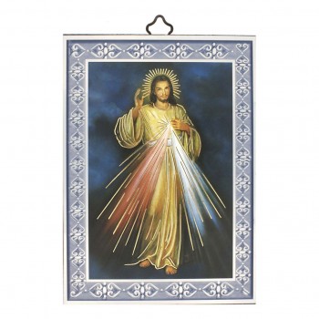 Iconetta con Cornice Azzurra Gesù Misericordioso 14x10
