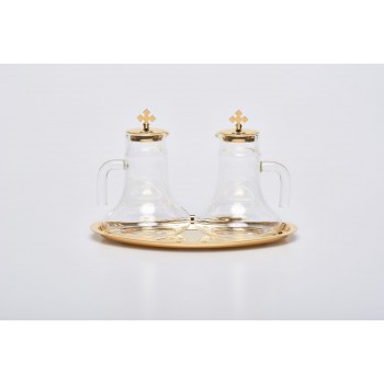 Servizio Ampolle da Altare e Vassoio in Ottone Dorato