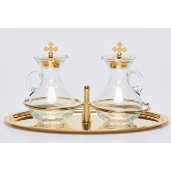 Servizio Ampolle da Altare e Vassoio in Ottone Dorato