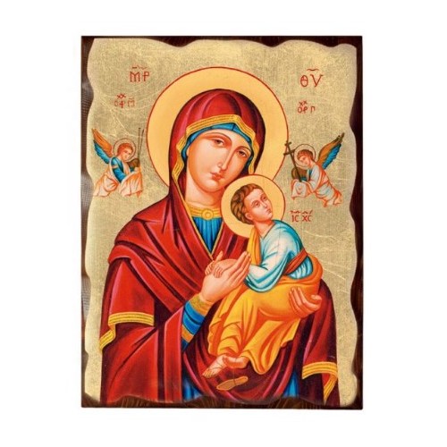 Icona Ortodossa in Legno Massello con Foglia Oro Media 21X27 - Madonna del Perpetuo Soccorso
