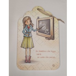 Quadretto in Legno Maestra Un bambino che legge sarà un uomo che pensa