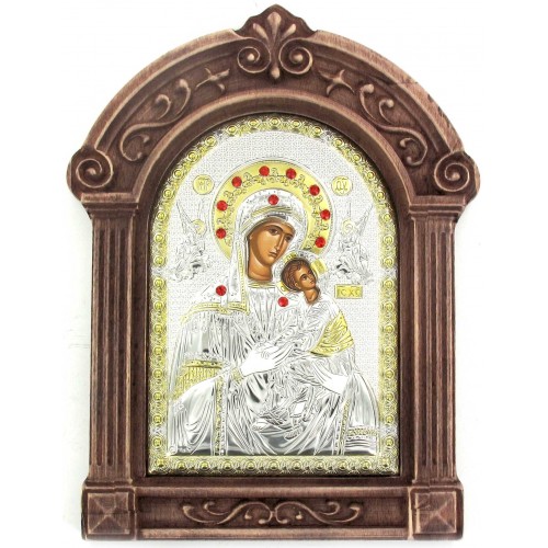 Icona Legno Arco con Riza Argento 24x18.5 cm