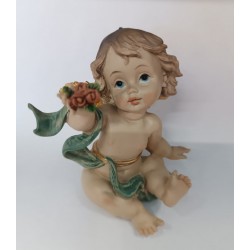 ANGELI - Angelo Resina Seduto con Fiori in mano 10x5.6 cm