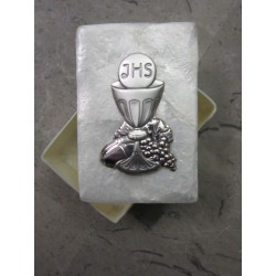 COMUNIONE - Box Portarosario Madreperla e Argento Calice