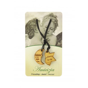 CIONDOLO Collana Amicizia Luna e Stella in Legno di Ulivo