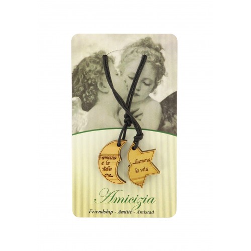CIONDOLO Collana Amicizia Luna e Stella in Legno di Ulivo