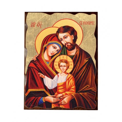 Icona Ortodossa in Legno Massello con Foglia Oro GRANDE 31X42 - Sacra Famiglia