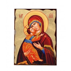 Icona Ortodossa in Legno Massello con Foglia Oro GRANDE 31X42 - Madonna con Bambino