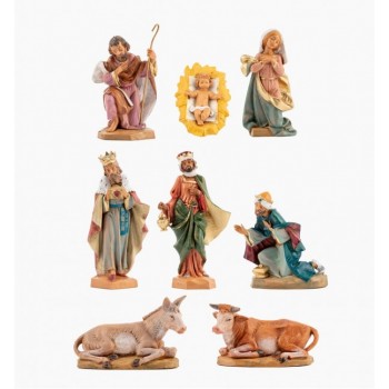 NATALE - Set 8 Statue Natività 17cm Fontanini Tinta Legno