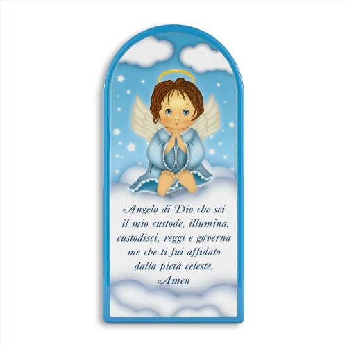 Quadretto bimbi con preghiera Angelo di Dio Azzurro