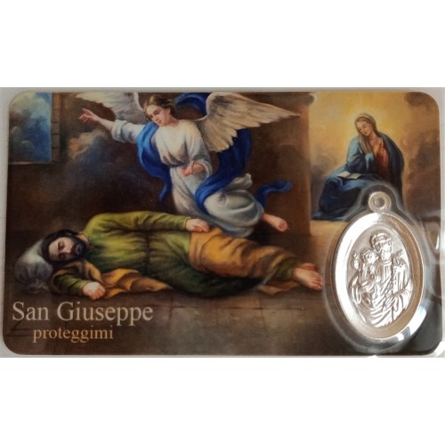 Card Santino San Giuseppe Dormiente con medaglia