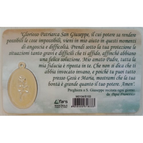 Card Santino San Giuseppe Dormiente con medaglia