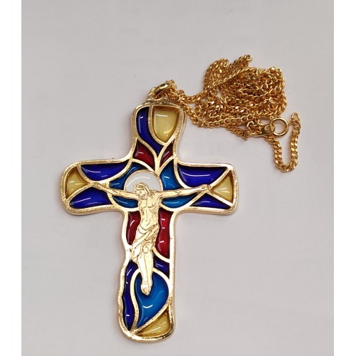 Croce vetrini multicolor 9 cm da collo e da muro