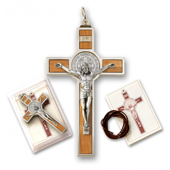 Croce San Benedetto Legno Ulivo e foglio spiegazione