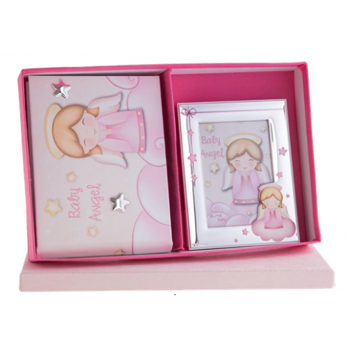 Cornice e Album Angelo Custode Rosa in Argento