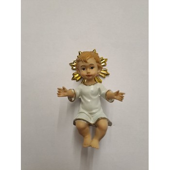 NATALE - Gesù Bambino Resina 9cm -Veste Bianca e Aureola...