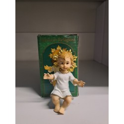 NATALE - Gesù Bambino Resina 9cm -Veste Bianca e Aureola dorata