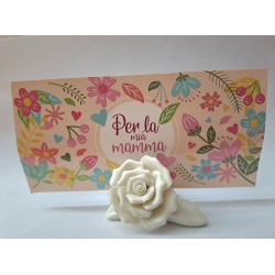 FESTE E SACRAMENTI - Rosa Porta Biglietto Ceramica Bianca