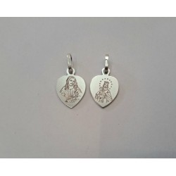 MEDAGLIA - Scapolare a Cuore in Argento S. Cuore di Gesù e M. Carmelo