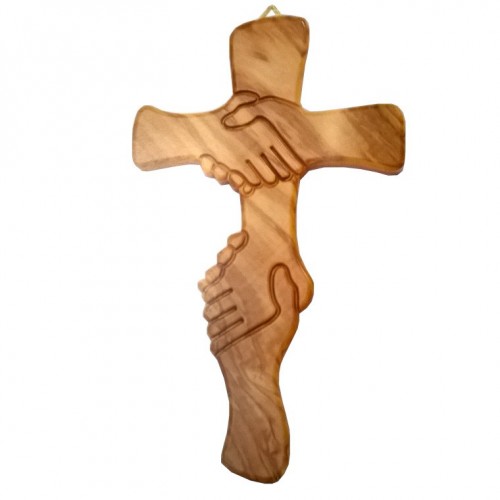 Croce Mani dell' Amicizia in Legno di Ulivo cm 28 circa