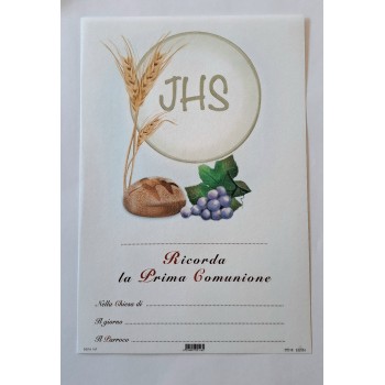 COMUNIONE - Pergamena Ricordo Comunione Pane e Uva