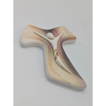 CROCE - Crocifisso Tau effetto Pietra da Appendere 12,5x16,5 2