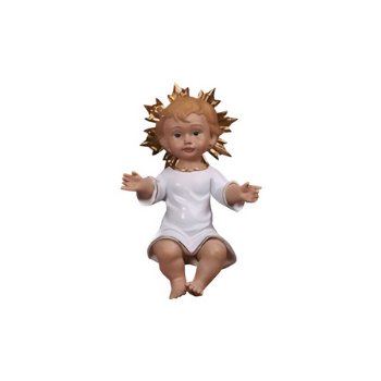 NATALE - Gesù Bambino Resina 9cm -Veste Bianca e Aureola...