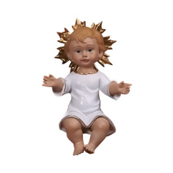 NATALE - Gesù Bambino Resina 9cm -Veste Bianca e Aureola dorata