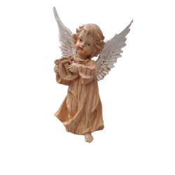 NATALE - Angelo in Resina effetto Legno suona l'Arpa
