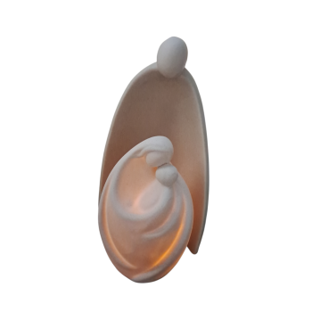 NATALE - Sacra Famiglia Stilizzata con Luce Ceramica Bianca 2