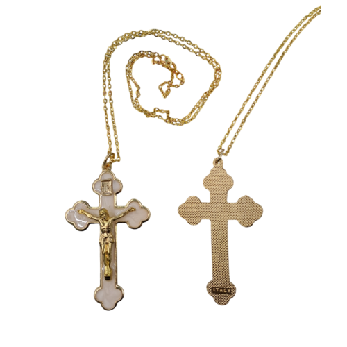 CROCE - Croce Trilobata Corpo Dorato color Perla