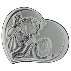QUADRO - Cuore Angelo Custode in legno e lastra Argentata 16x18cm
