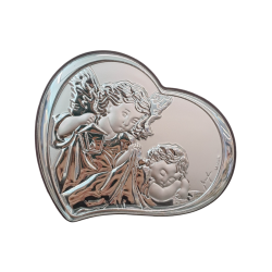 QUADRO - Cuore Angelo Custode in legno e lastra Argentata 12x10.5cm