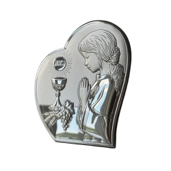 COMUNIONE - Quadretto a forma di Cuore Comunione Bambina 11x5.8cm