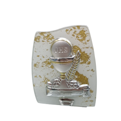 COMUNIONE - Quadretto Argento e Vetro Granigliato simbolo Calice