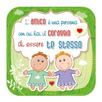 Quadretto Legno Colorato Amicizia 10x10 cm