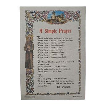 SAN FRANCESCO - Pergamena A Simple Prayer 9x13cm