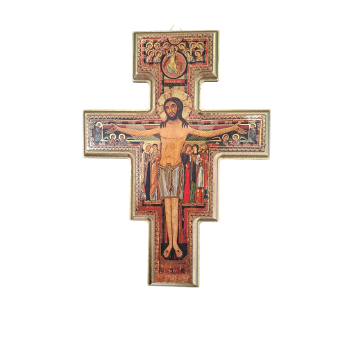 Croce San Damiano Media Legno Bordo Oro 19x25